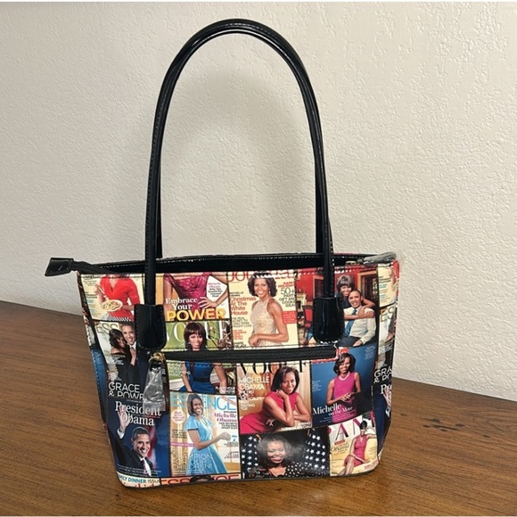 Michelle Obama First Lady Glossy Magazine Print Collage Vinyl Handbag Tote NWOT - Picture 8 of 16